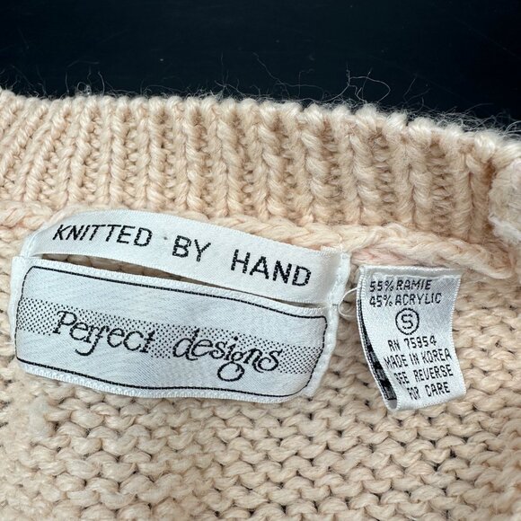 Vintage Cardigan Sweater 1980s Peach Cable Knit Small Perfect Designs Korea - Picture 4 of 7